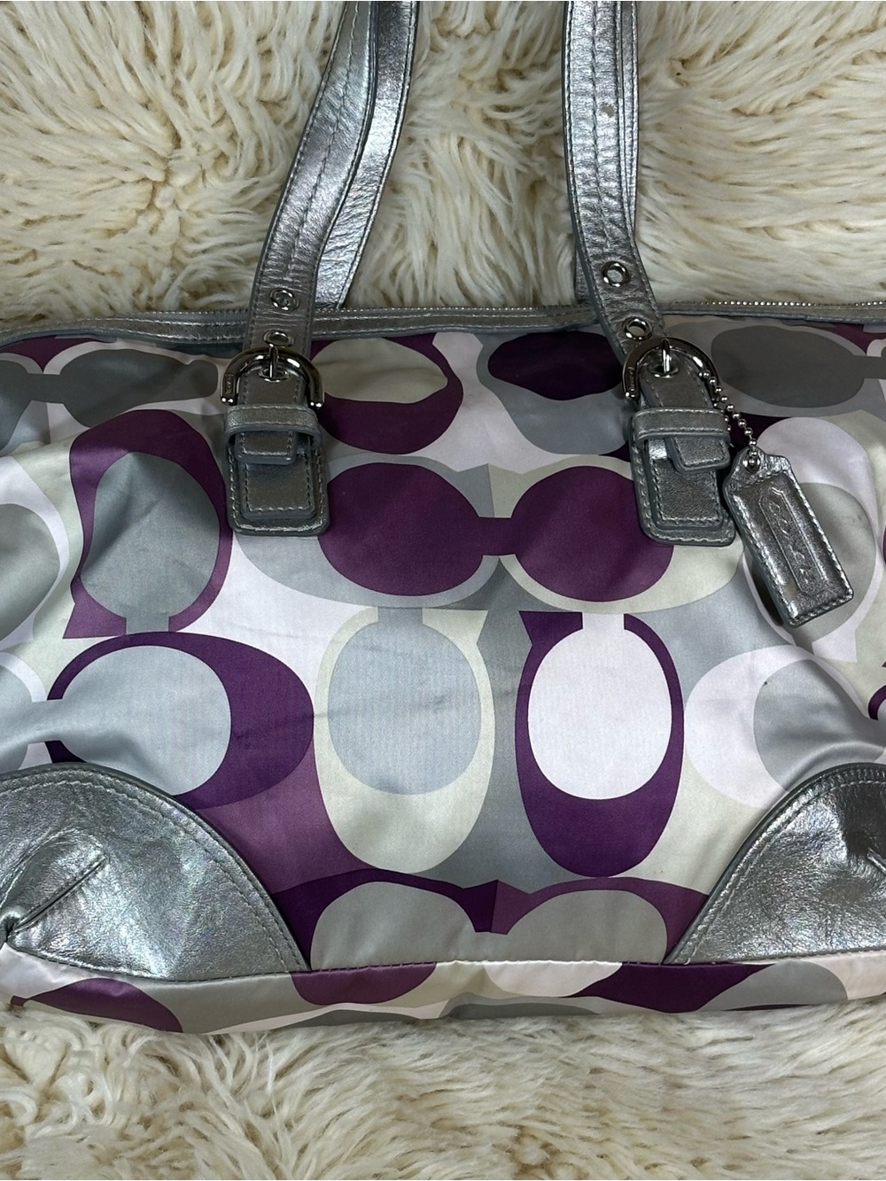 COACH purple & Silver Patterned Shoulder Bag with Metallic Accents F17409
